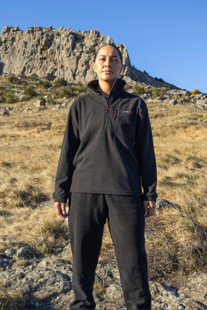 Lonely Track Huntaway Quarter Zip in black - women's fleece mid-layer
