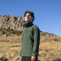 Lonely Track Huntaway Quarter Zip in forest green - men's fleece mid-layer
