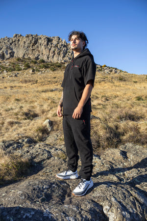 Lonely Track Rogue Hooded Tee - men's shorter cut fleece with quarter zip and velcro cuffs